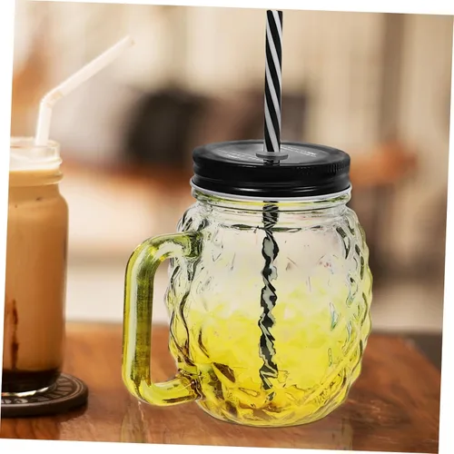 Vista 5 de UPKOCH 4 tazas de piña y popote con tapa y barra de pajita, taza de vino, taza de agua, taza de decoración de piña y pajita, elegante taza