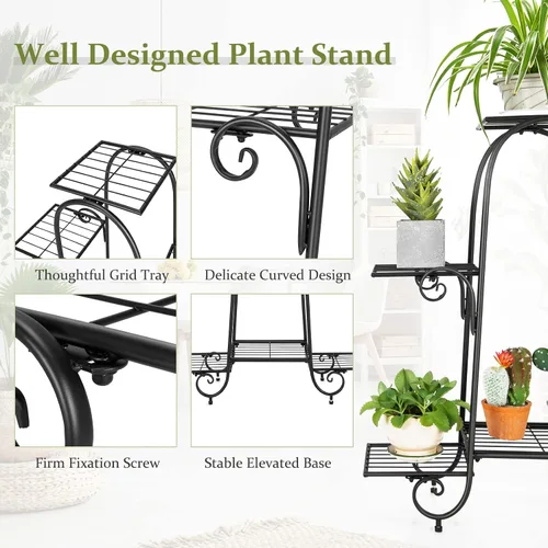 Vista 5 de Giantex Soporte de metal para macetas de 6 niveles, estante de exhibición de plantas para patio, jardín, balcón, hogar, estante de almacenamiento