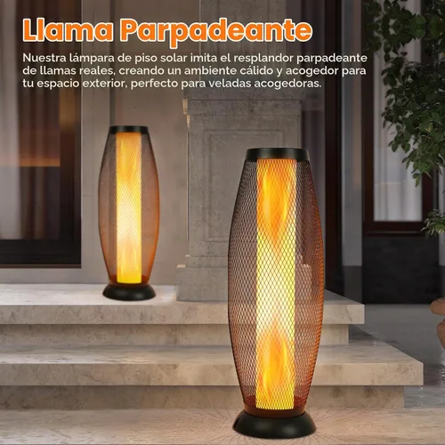 Vista 4 de Solar Yard Lámpara solar de pie para exteriores, pantalla de alambre de metal, linterna LED moderna parpadeante para exteriores, resistente a