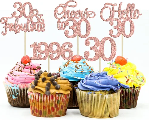 Vista 24 de Gyufise Paquete de 24 adornos negros para cupcakes de 10.º cumpleaños con purpurina negra 10 Ten Hello 10 Dights dobles desde 2015 para decoraciones