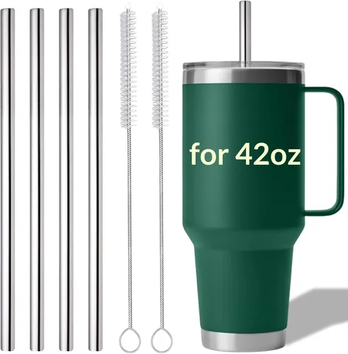 Vista 7 de 4 popotes de metal para copa YETI, popotes de repuesto reutilizables de acero inoxidable, con 2 cepillos de limpieza, compatibles con vaso YETI