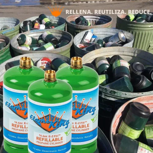 Vista 8 de Flame King – Cilindro de propano recargable de 1 lb (16.4 oz) vacío, opción de recarga reutilizable, segura y legal, cumple con DOT, para acampar