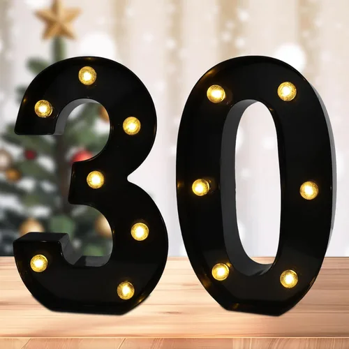 Vista 26 de Números de marquesina LED, números iluminados 2025 para fiestas, letras pequeñas iluminadas, número iluminado a pilas para cumpleaños o decoración