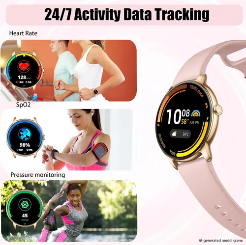 Vista 5 de Reloj inteligente LZBWOL para mujeres ultra delgado, pantalla AMOLED de 1.32", rastreador de fitness con frecuencia cardíaca, oxígeno en sangre