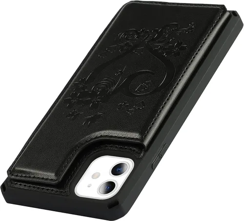Vista 9 de iCoverCase Funda compatible con iPhone 11 con tarjetero para mujer, bloqueo RFID en relieve, piel sintética con correa de muñeca de 6.1 pulgadas