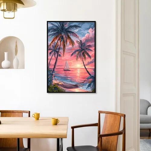 Vista 7 de Beach Pictures Wall Art Coastal Cowgirl Room Decor Red sunset beach palm tree poster Preppy Decor Summer Tropical Ocean Art Canvas Print For Teen