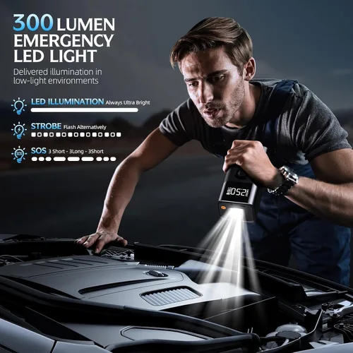 Vista 4 de Arrancador con compresor de aire, LERTIN 3500 A 150 PSI paquete de batería portátil para automóvil, para hasta 9.0 L gasolina/8.0 L motor diésel
