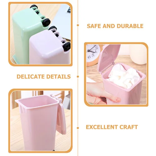 Vista 4 de STOBAZA 2 botes de basura pequeños para interior de compost, para lápices, mini bote de basura con tapa, cubos de plástico para dormitorio, pequeños