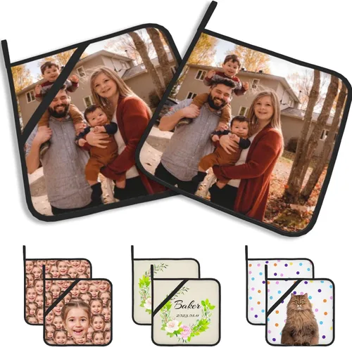 Vista 24 de Manoplas de horno personalizadas con nombre y foto, resistentes al calor y a la intemperie, para amigos y familia, como regalo de cocina, horneado