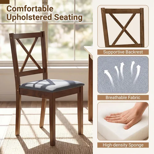Vista 5 de GIANTEX Juego de mesa de comedor para 4, mesa de cocina de madera con sillas tapizadas