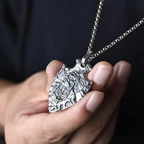 Vista 8 de Collar con dije de plata pura 999 Escudo de águila nativa americana Colgante de jefe indio para hombre Joyería para hombre, Plata esterlina, Sin
