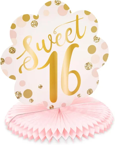 Vista 7 de Sparkle and Bash Sweet 16 - Centros de mesa de panal de abeja, paquete de 6, rosa y dorado, 9-10 pulgadas, adornos de mesa de papel reutilizables