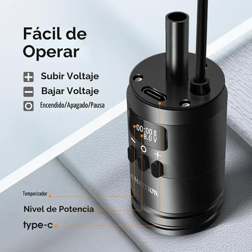 Vista 4 de Ambition Agarre de batería de tatuaje 2 en 1 - Mango de control inalámbrico, pantalla digital eléctrica, interfaz RCA de agarre de aguja especial
