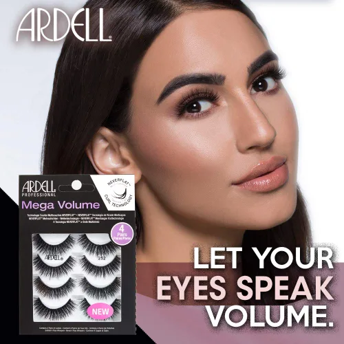 Vista 4 de Ardell Pestañas de aspecto natural Mega Volume, 252 – Volumen completo, pestañas postizas de larga duración para un aspecto impecable, 4 pares 252