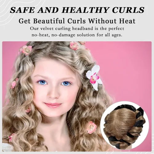 Vista 3 de ZILAMPU Diadema de Varilla Rizadora Sin Calor, Envoltorio de Rodillo de Rizos de Cabello de Terciopelo Nocturno para Mujeres con Cabello Largo Negro