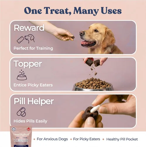 Vista 4 de healthybud Ayuda calmante, golosinas naturales para perros y adornos para aliviar el estrés, ansiedad por separación de perros, reducción