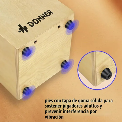 Vista 3 de Donner Cajón de tambor de percusión, instrumento de tamaño completo con cuerdas y estuche, caja de ritmo de madera de abedul, cajón de percusión