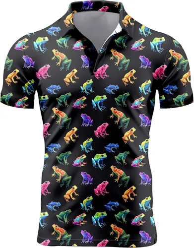 Vista 27 de Camisa de golf de los años 80 para hombre, ajuste seco, manga corta, estampada, divertidas, camisas de golf de los años 90 para hombre