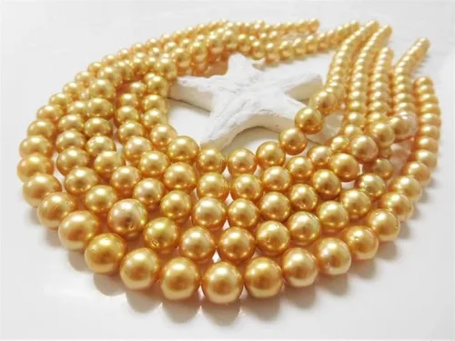 Vista 3 de Collar de perlas doradas tibetanas naturales, collar de boda, collar de perlas de concha, collar de perlas, joyería de boda, collar de dama