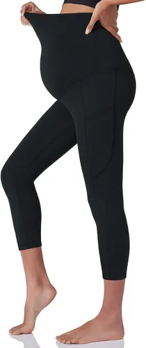 Vista 2 de POSHDIVAH Leggings de entrenamiento de maternidad para mujer, sobre el vientre, pantalones de yoga con bolsillos, pantalones de trabajo suaves