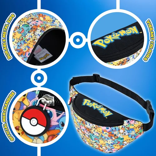 Vista 4 de Pokemon Riñonera para niños y niñas, ligera, ajustable, riñonera, bolsa de viaje para viajes, deportes, escuela, regalos de Pokemon para niños