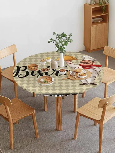 Vista 2 de SEVENBABU Mantel redondo de 36 a 44 pulgadas, mantel redondo de vinilo ajustable con borde elástico para fiestas al aire libre, mantel de vinilo