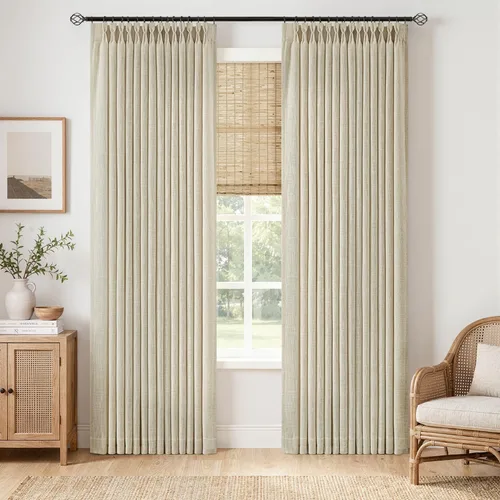 Vista 15 de MIULEE Cortinas de lino gruesas con pinzas plegadas de 96 pulgadas de largo, 2 paneles para sala de estar y dormitorio, cortinas de ventana Natural