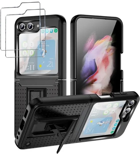Vista 29 de Jeylly Funda para Samsung Z Flip 3, Z Flip 4, de grado militar, a prueba de golpes, con soporte estable, protección de bisagra, cubierta resistente