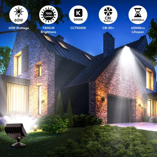 Vista 3 de Luz de inundación LED de 60 W con nudillo, luz de inundación al aire libre, fotocélula del atardecer al amanecer, 5000 K, 7800 lm, AC100-277 V