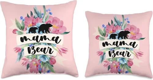 Vista 3 de Bear Family Mommy Mama Bear Gift Idea Almohada floral para el día de la madre y la madre con diseño de oso de mamá, 15.7 x 15.7 in, multicolor
