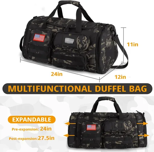 Vista 7 de Bolsa de gimnasio expandible para hombres, táctica grande 3 en 1, bolsa deportiva con compartimento para zapatos, resistente al agua, bolsa de mano