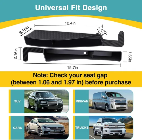 Vista 4 de Organizador Relleno de Espacio de Asiento de Coche, Paquete de 2 Organizador de Asiento Delantero - Ajuste Universal para SUV, Camioneta, Caja