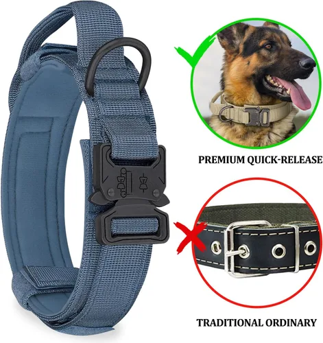 Vista 3 de COOYOO Juego de 3 collares tácticos para perros, collar ajustable de nailon para entrenamiento militar con mango de control y hebilla de metal