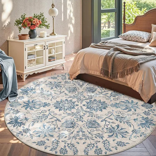 Vista 37 de jinchan Lima - Alfombra simétrica floral geométrica lavable, alfombra de entrada de medio círculo de 2 x 3, alfombra de media luna, suave y Azul