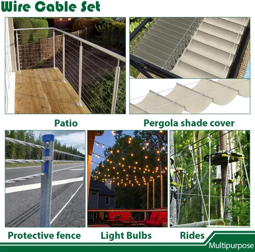 Vista 7 de Kit de accesorios para toldo con cable de cable de 1 pie para instalación de sombrilla triangular rectangular, cables recubiertos de acero
