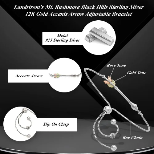 Vista 5 de Pulsera ajustable de plata de ley de oro de 12 quilates con flecha, joyería fina para mujer, Metal, Gema