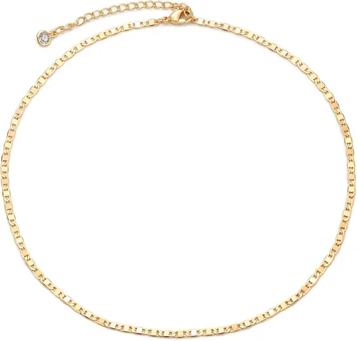 Vista 15 de MEVECCO Gargantilla Delicada de Cadena de Oro Collar Gargantilla de Oro de 14K Plateado Hecho a Mano Boho Lindo Pequeñas Cuentas con Eslabones