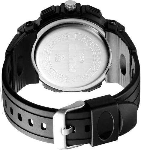 Vista 3 de PASOY Mens Cool Digital Watch LCD Backlight Black Square Stainless Steel Red Rubber Strap Sport Watches