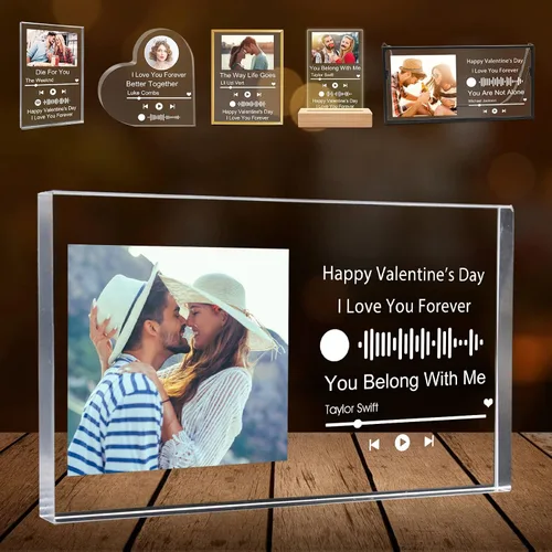 Vista 11 de Canción acrílica personalizada con foto personalizada con placa de música transparente Spotif QR, regalos de bloque de álbum acrílico personalizado