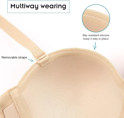 Vista 6 de Wingslove Sujetador de figura completa sin tirantes para mujer, con varillas, contorno multisentido, talla grande, alfombra roja