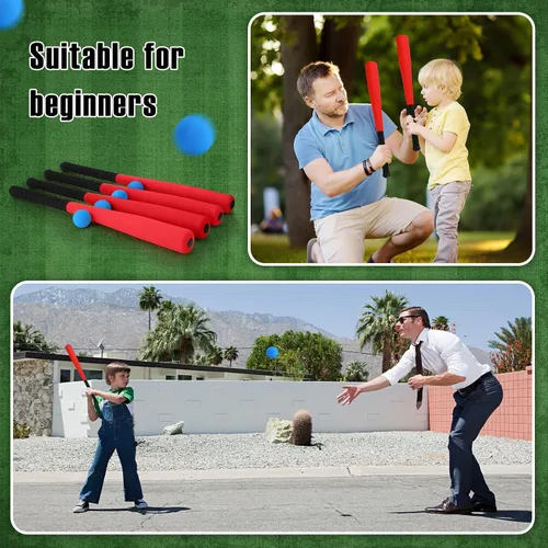 Vista 5 de Wettarn Juego de 4 bates de béisbol de espuma de 24 pulgadas con pelotas de béisbol suaves y seguras, juego de pelota en T para deportes al aire