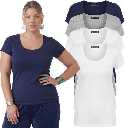 Vista 28 de Emmalise - Camiseta de manga corta para mujer, cuello redondo, estilo básico, pack de valor, tallas junior y grandes