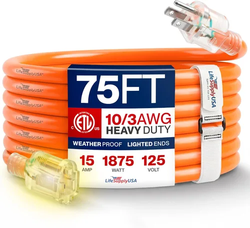 Vista 10 de Cable de extensión de 3 pies para exteriores/interiores, calibre 10/3, ultra resistente, SJTW, resistente al agua, certificación ETL, cable