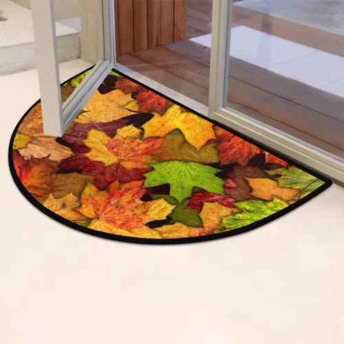 Vista 6 de Pardick Tapete de Puerta Semicircular de Otoño con Hojas de Arce, Alfombra de Área Semicircular, Lavable, Duradera, Decorativa, Alfombras de Media