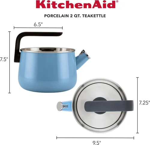 Vista 15 de KitchenAid Teakettles - Tetera silbadora de acero esmaltada y lista para inducción, tapa de acero inoxidable, 2 cuartos de galón, terciopelo azul