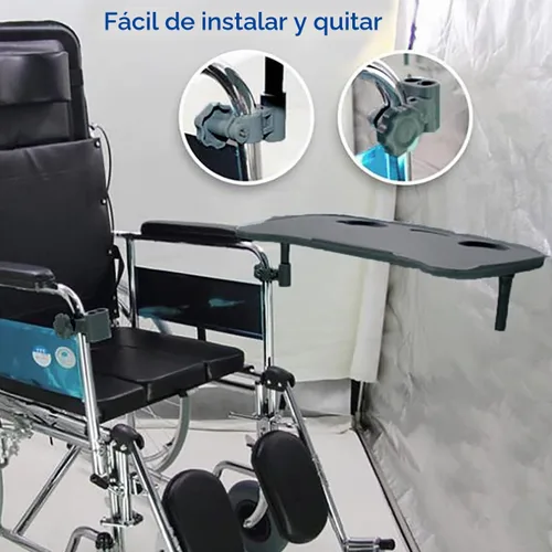 Vista 5 de Mesa de bandeja para silla de ruedas - Mesa de escritorio extraíble para silla de ruedas, tablero de regazo, ayuda para comer para paciente de Negro
