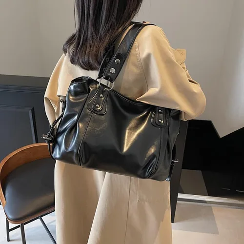 Vista 2 de Bolso de mano mediano Y2k 90s bolso de hombro de piel sintética para mujer, bolso retro de diseñador vintage