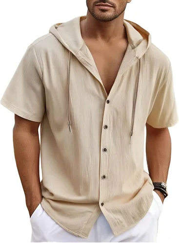 Vista 6 de Guayabera - Camisas de lino de manga larga para hombre, camisa casual blanca con botones para hombre en playa y verano