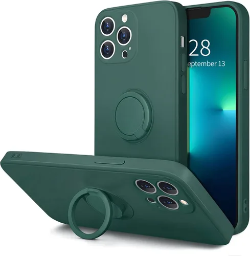 Vista 11 de Hython Funda para iPhone 13 Pro Max con soporte de anillo [soporte de anillo giratorio de 360° con soporte magnético] [borde chapado en oro rosa]