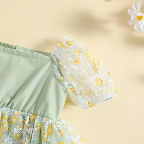 Vista 4 de IDOPIP Conjunto de 2 piezas para bebé recién nacido, con diadema, bordado de flores, tutú, princesa, fiesta de cumpleaños, conjunto de ropa